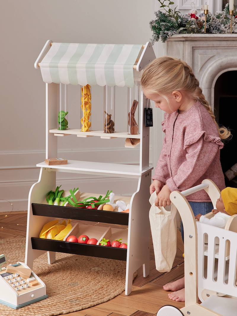 Kinder Marktstand mit Obst und Gemüse, Holz FSC® - beige